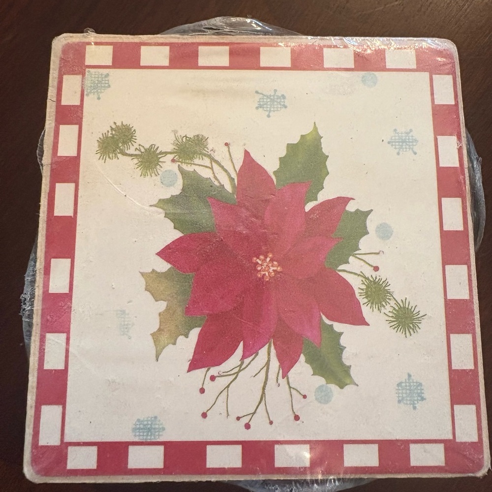 NWT Ceramic Poinsettias Coasters set of 4